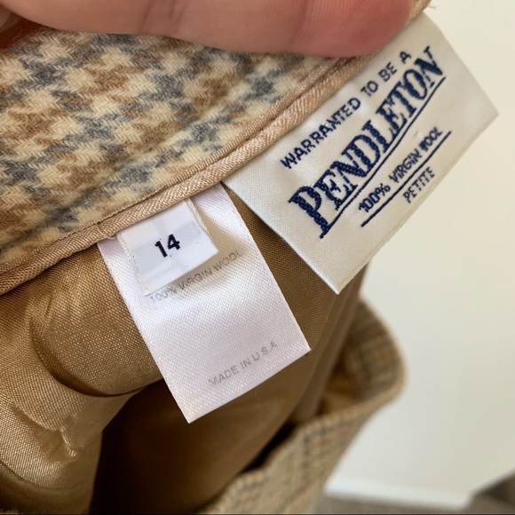 Pendleton Vintage Wool Pencil Skirt Houndstooth Size 14 Petite Gray Tan Cream - Picture 5 of 6